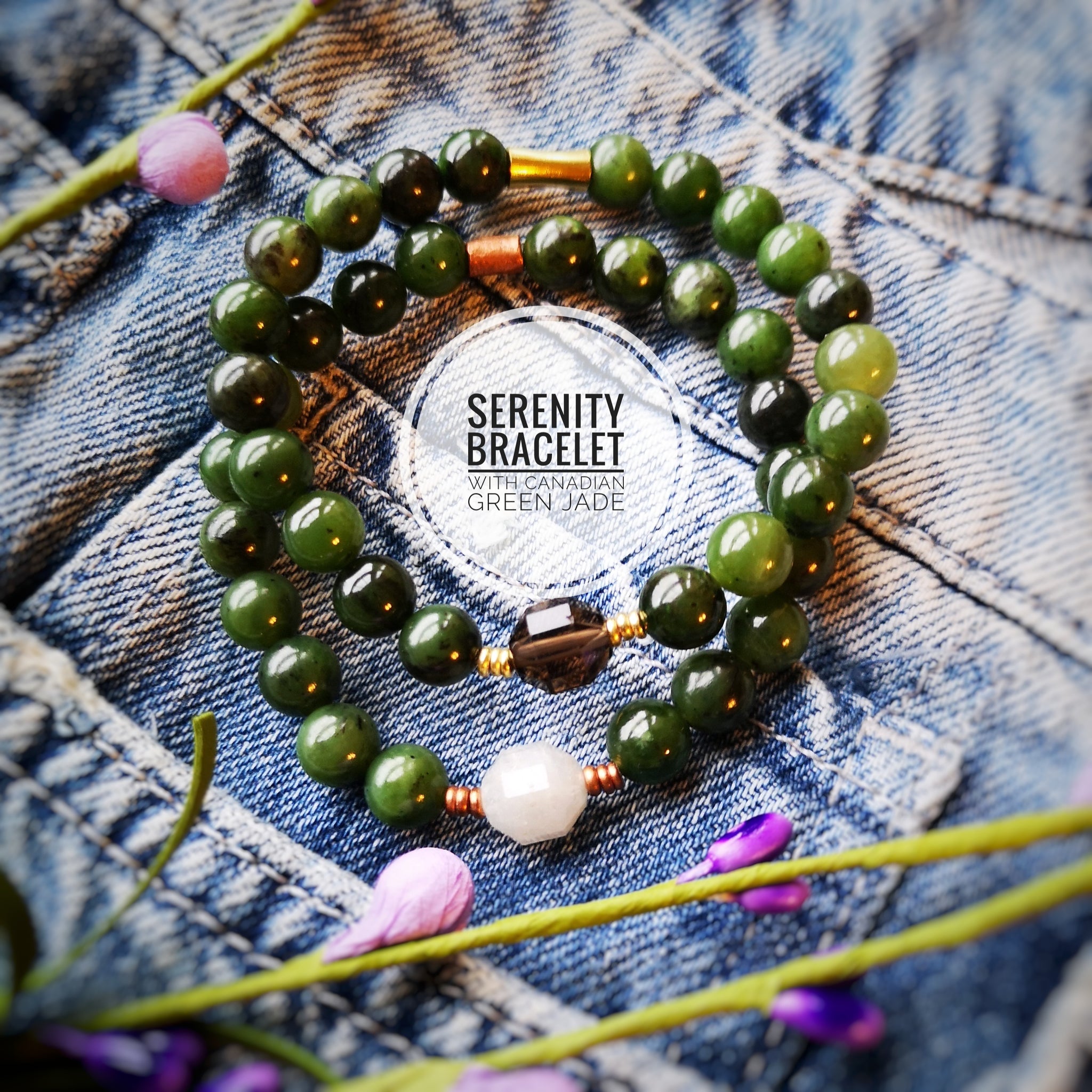 Serenity Bracelet / Forest Green Canadian Nephrite Jade helps you feel tranquility, peaceful & attracts good luck / calming vibration