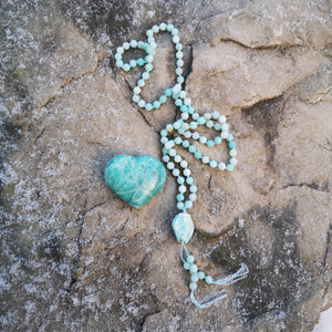 Hand-knotted Soothing Amazonite Mala Necklace \ \ 108 Bead Mala \ \