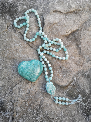 Hand-knotted Soothing Amazonite Mala Necklace \ \ 108 Bead Mala \ \