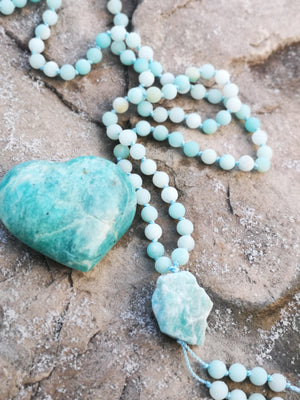 Hand-knotted Soothing Amazonite Mala Necklace \ \ 108 Bead Mala \ \