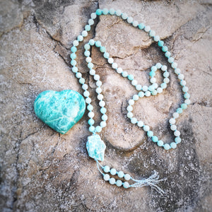 Hand-knotted Soothing Amazonite Mala Necklace \ \ 108 Bead Mala \ \