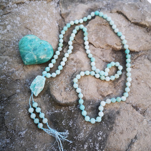 Hand-knotted Soothing Amazonite Mala Necklace \ \ 108 Bead Mala \ \