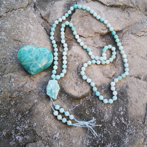 Hand-knotted Soothing Amazonite Mala Necklace \ \ 108 Bead Mala \ \