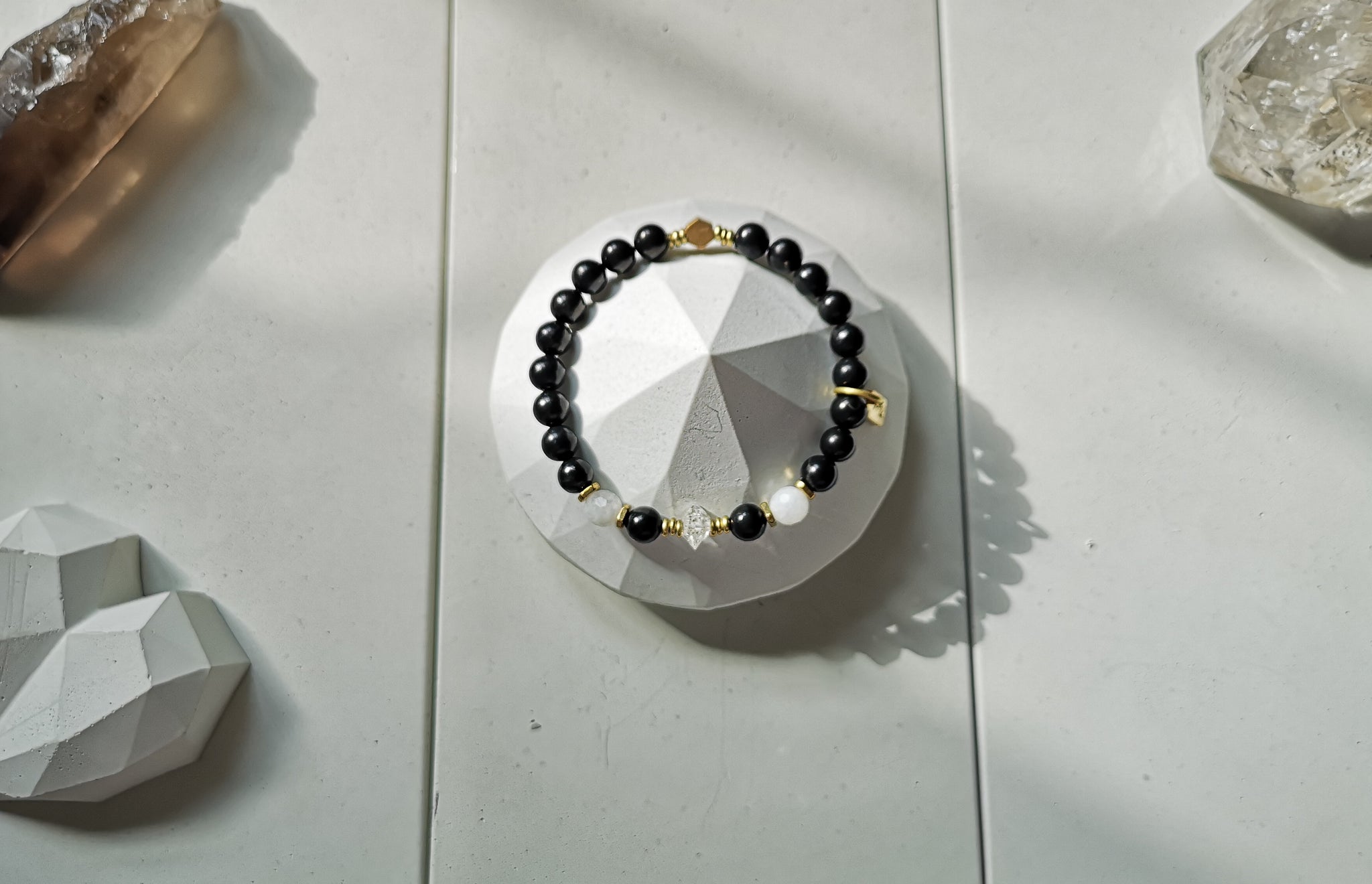 Shungite and Herkimer Diamond Bracelet