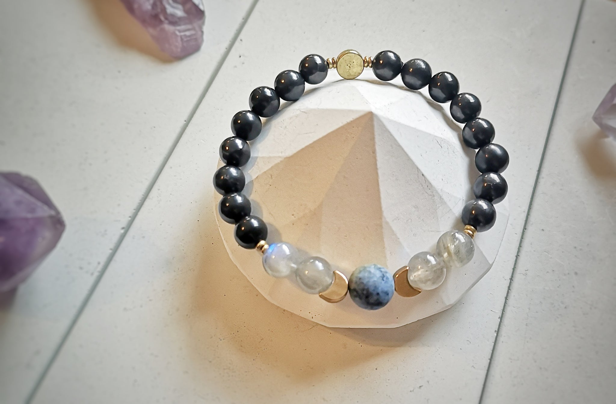 Magical Blue Moon Shungite,  Sunset Dumortierite & Labradorite Bracelet