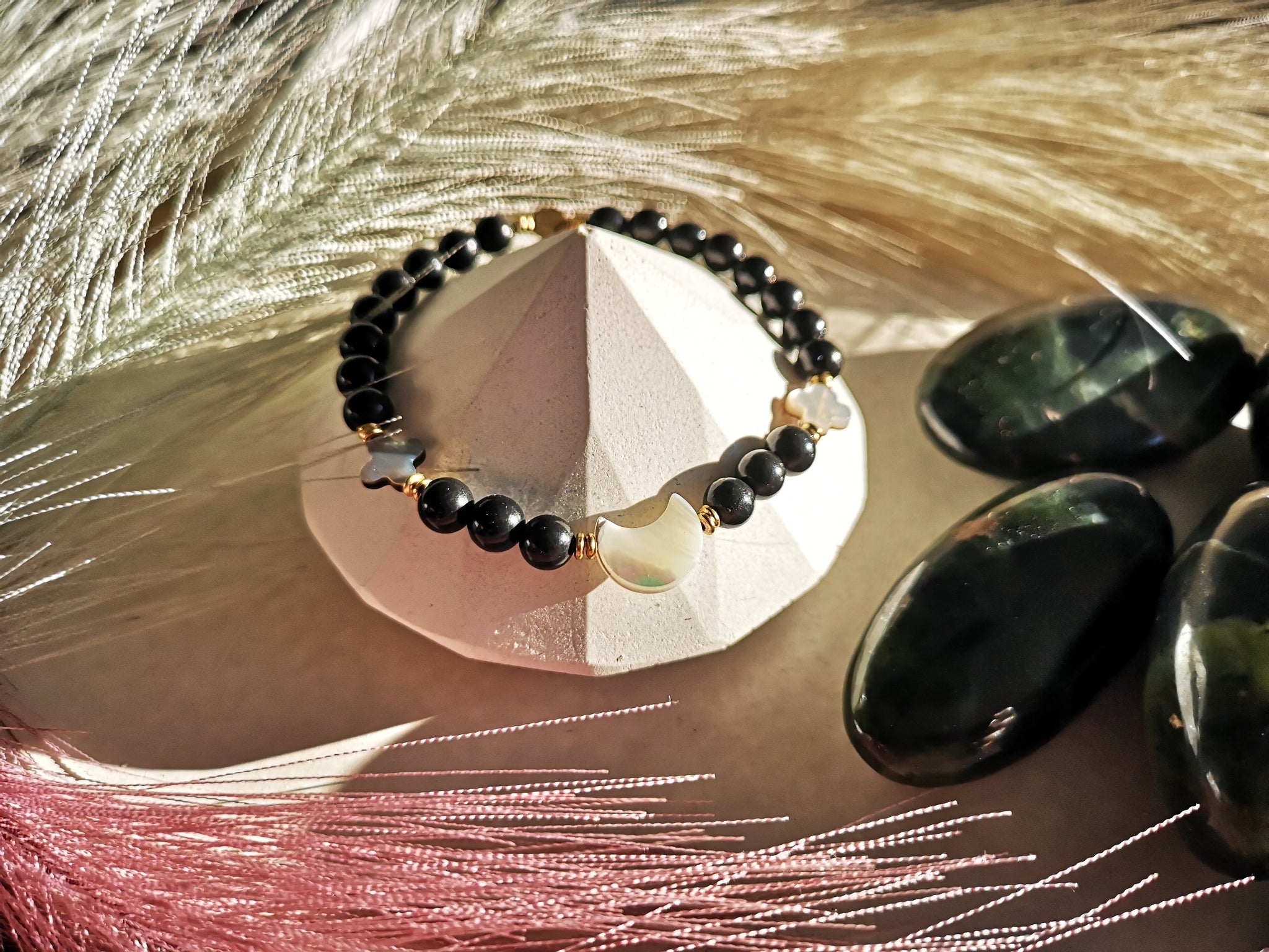 Over the Moon Mother of Pearl & Shungite Bracelet