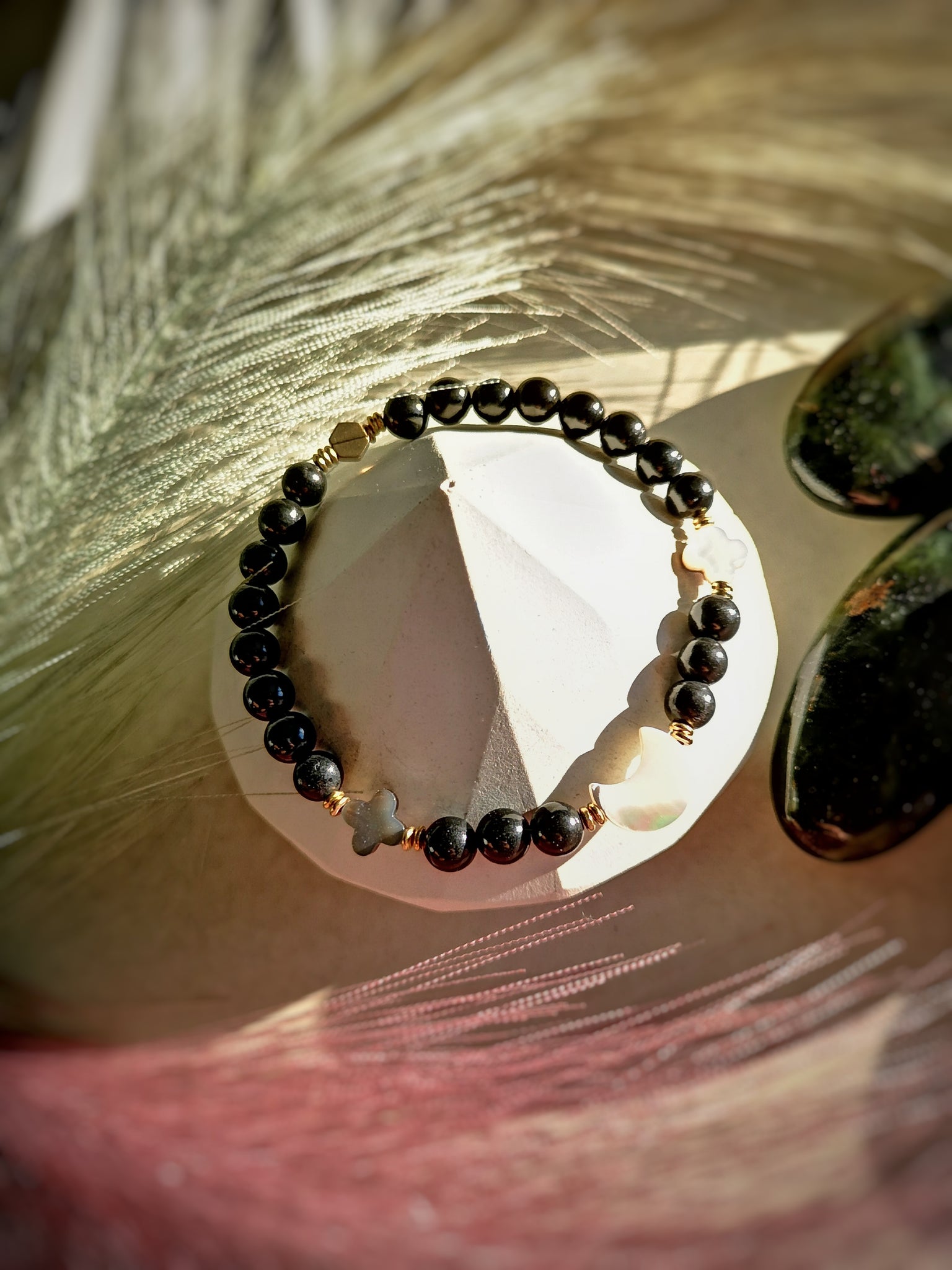 Over the Moon Mother of Pearl & Shungite Bracelet