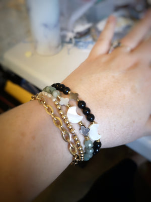 Elevate Bracelet / Handmade Nurturing Kiwi Jasper & Mother of Pearl Bracelet