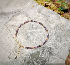 Gemstone Anklets | Dainty Microfaceted Amethyst - Sunstone Clasped Anklet | Gift for Mom, Wife, Sister | Summer Jewelry