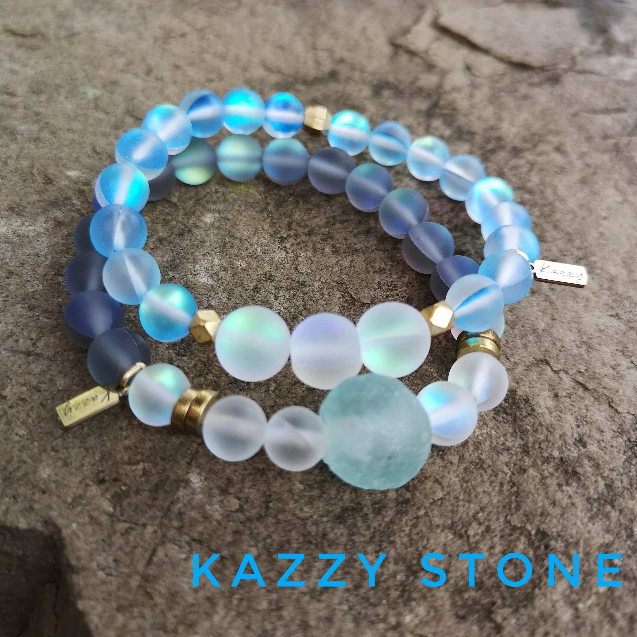 Mystic Aura Quartz & Recycled Glass Bead Gemstone Bracelet