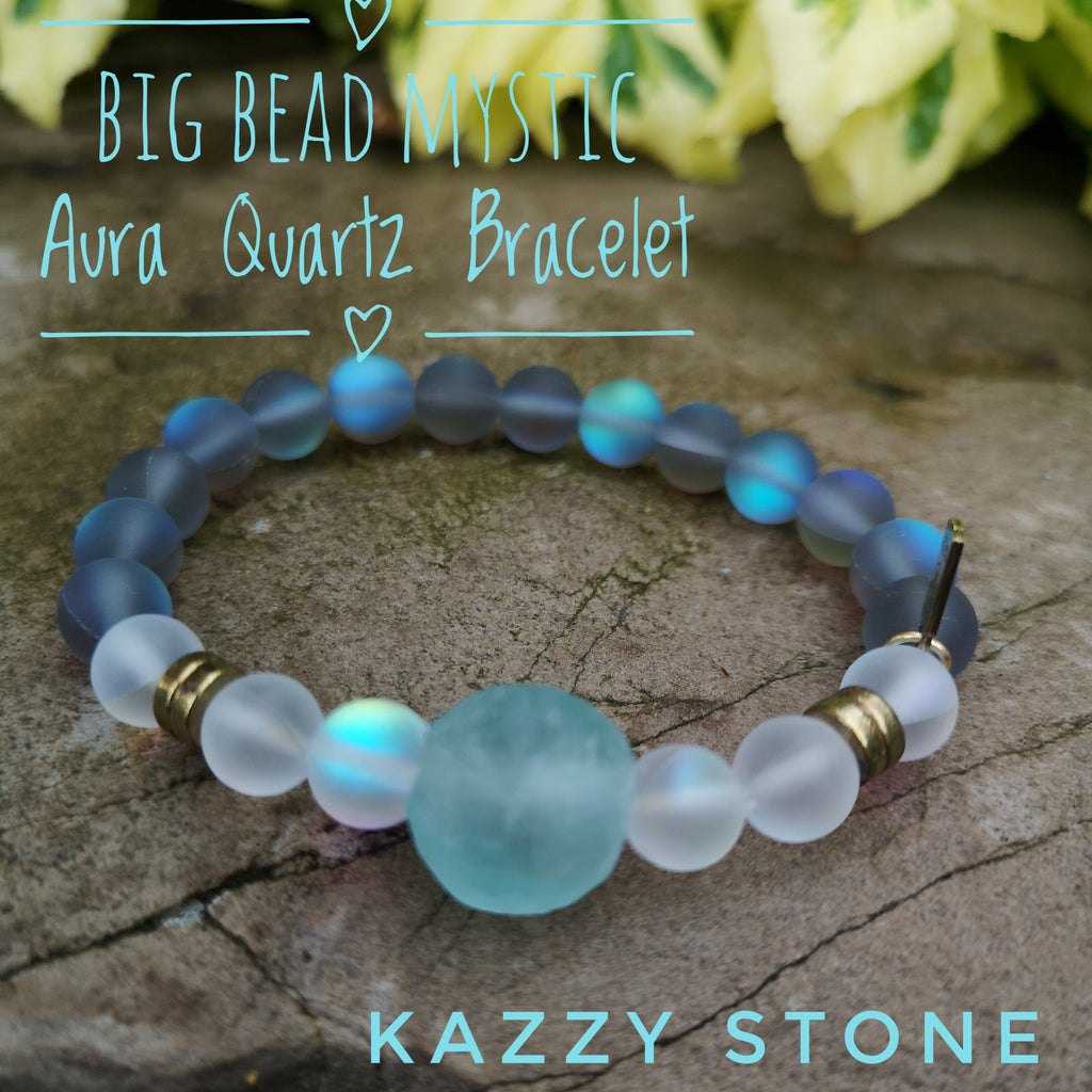 Recycled Glass Bead Mystic Aura Quartz Gemstone Bracelet