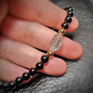 Tibetan Quartz and Black Tourmaline Mala Bracelet / / Gemstone Bracelet / / Stacking Bracelet