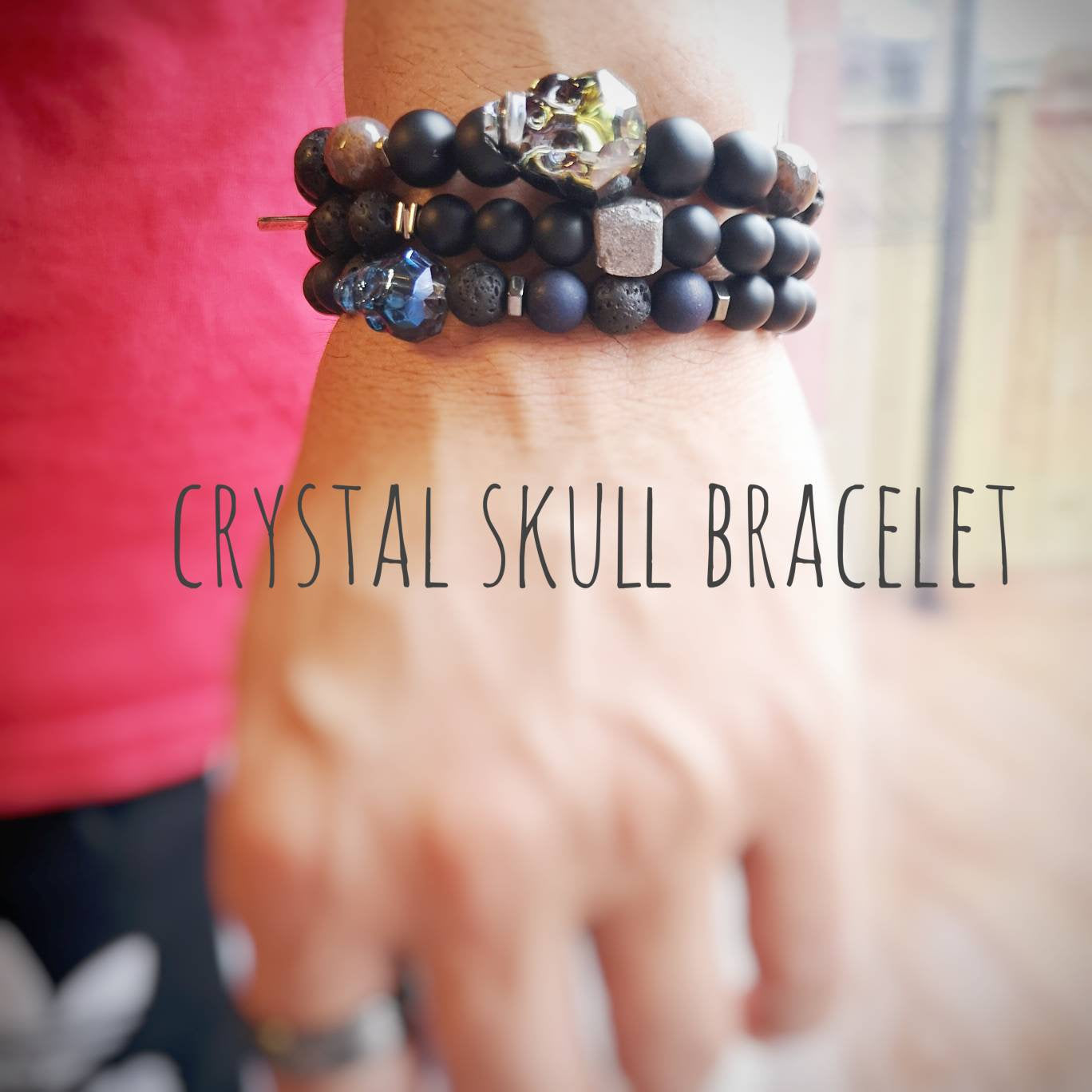 Crystal Skull, Black Lava, Hematite & Onyx Power Bracelet