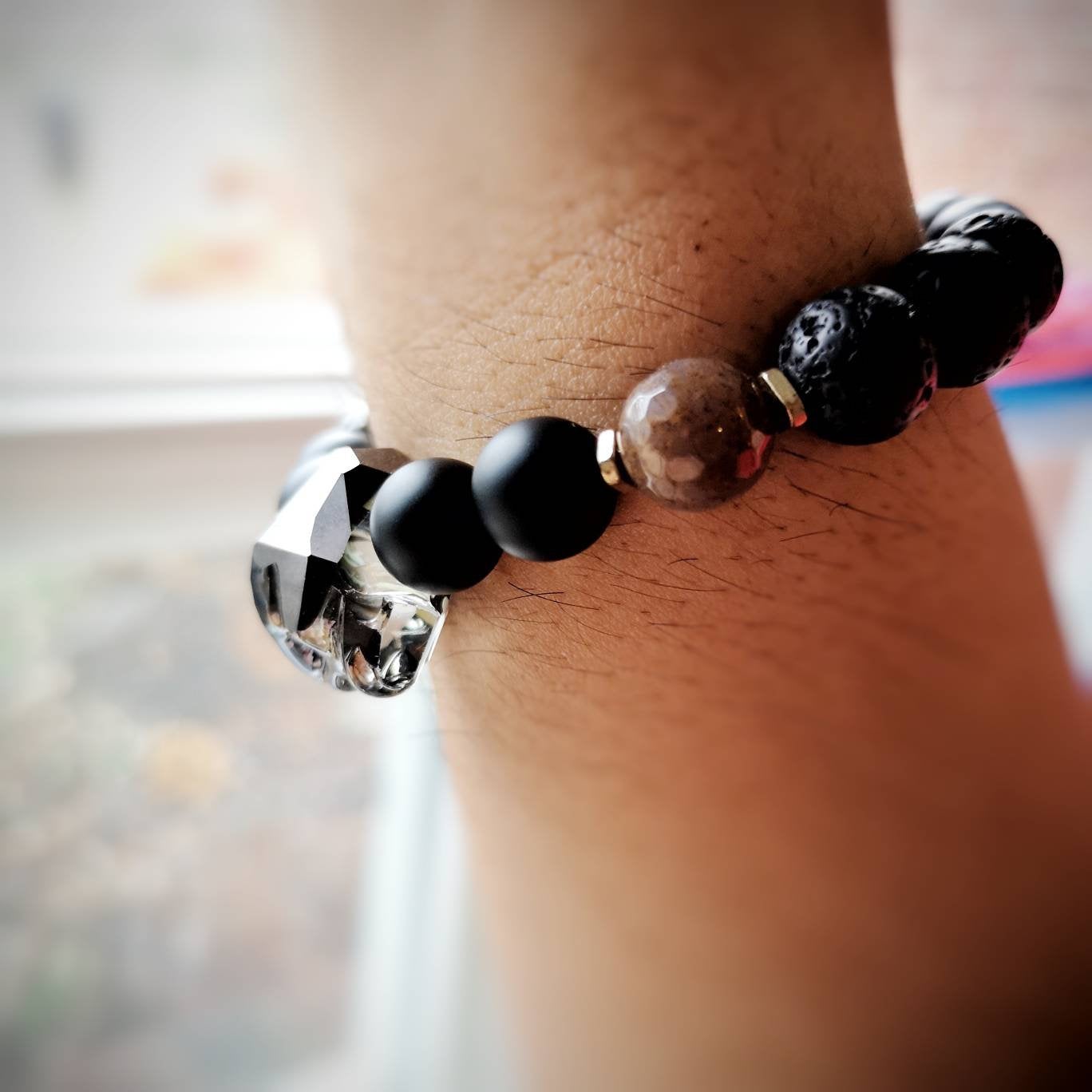 Crystal Skull, Black Lava, & Onyx Power Bracelet