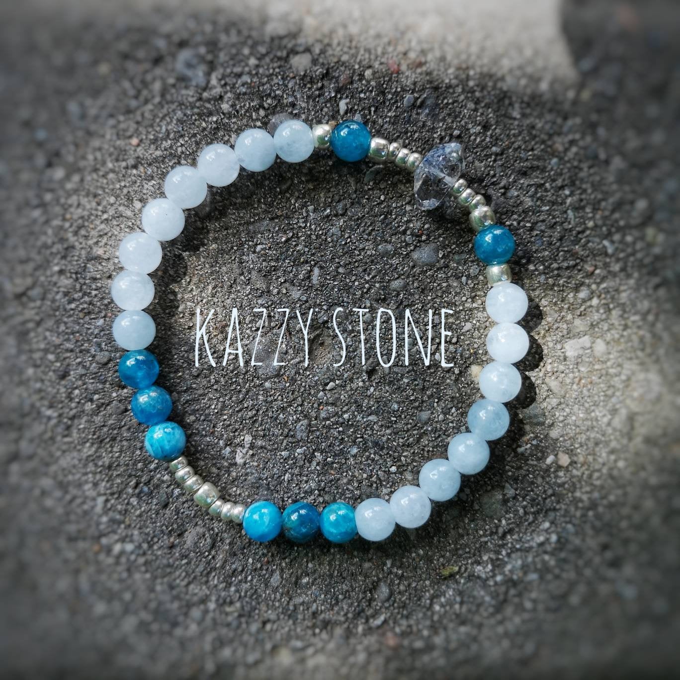 Herkimer Diamond, Blue Apatite  & Aquamarine Mala Bracelet