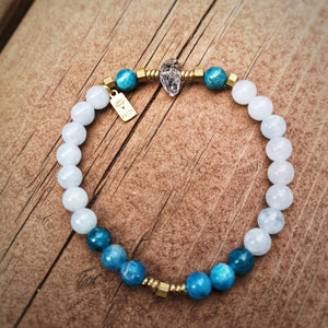 Herkimer Diamond, Blue Apatite  & Aquamarine Mala Bracelet