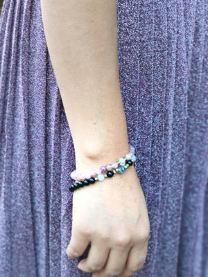 Herkimer Diamond, Moonstone and Black Tourmaline Mala Bracelet