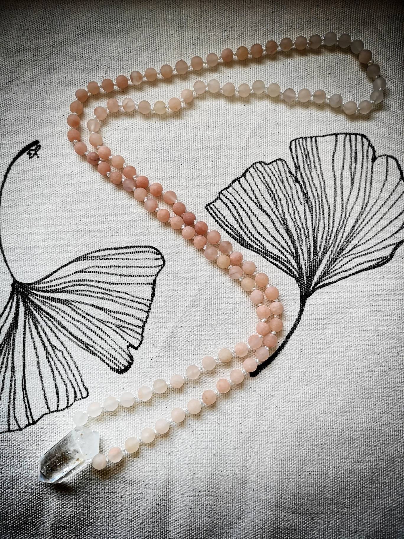 Hand-knotted Peach Ombre Mala Necklace