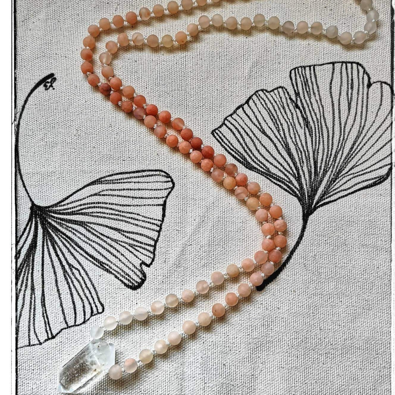 Hand-knotted Peach Ombre Mala Necklace