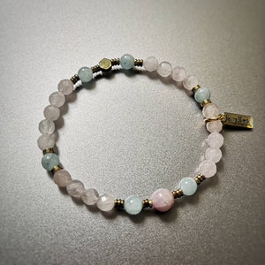 Raising my Vibrations Rose Quartz Bracelet / Rose Quartz, Kunzite & Aquamarine Bracelet