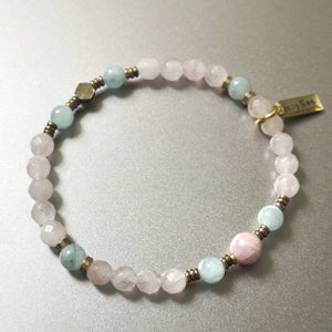 Raising my Vibrations Rose Quartz Bracelet / Rose Quartz, Kunzite & Aquamarine Bracelet