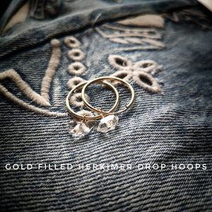 Drop of Light Gold Filled Hoops ~  Herkimer Diamond Drop Hoops