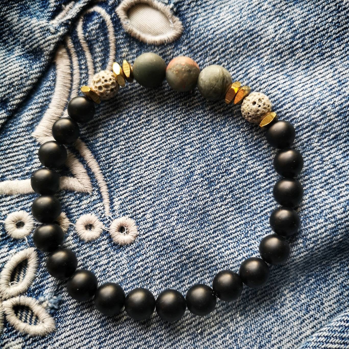 Talisman Bracelet / / Bloodstone, Onyx & Lava Bracelet
